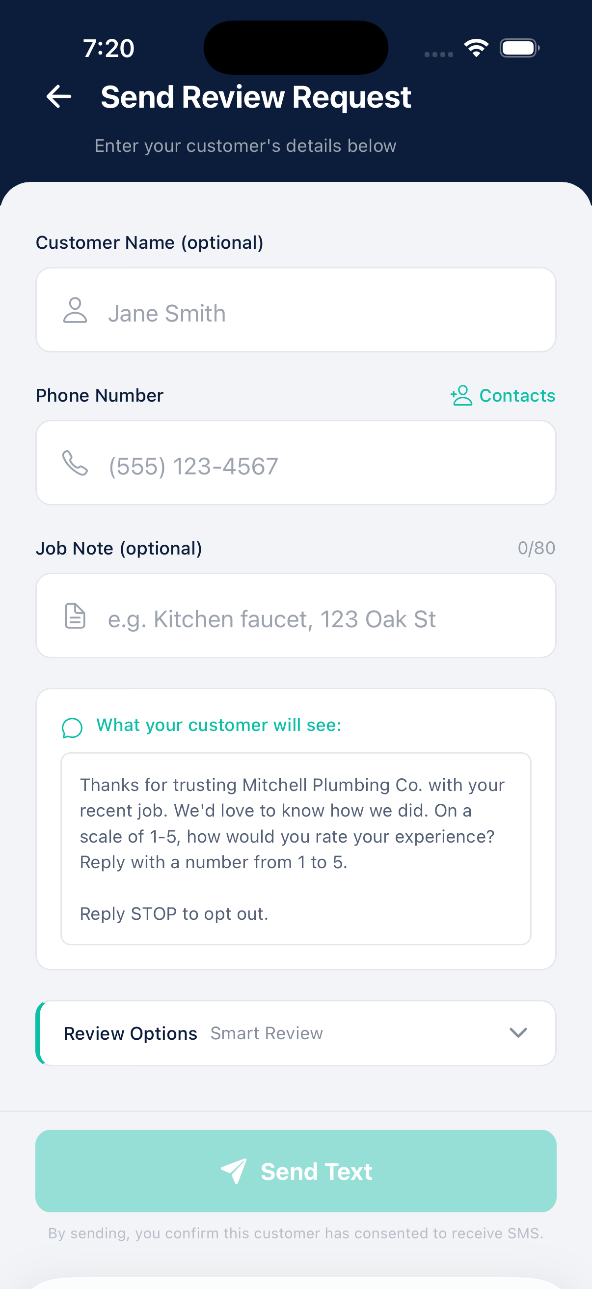 Nudgli send request screen showing two send mode options: Feedback Flow and Direct Google Link